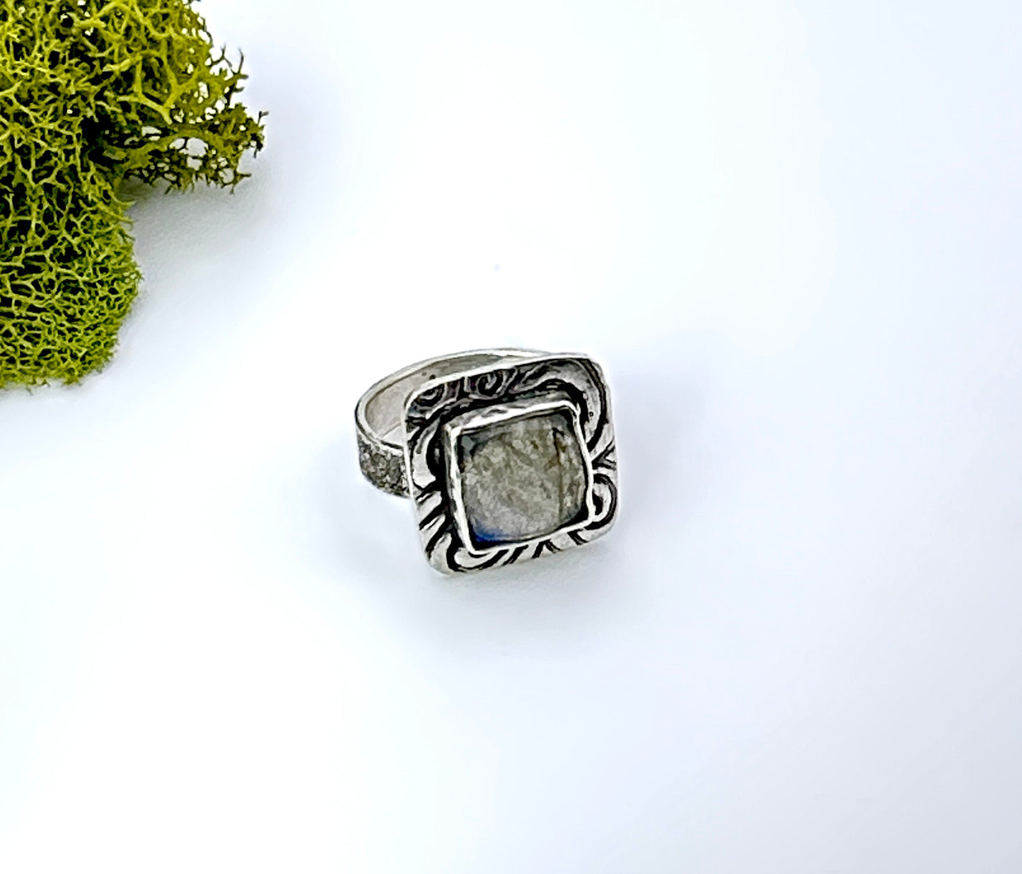 Square Blue Labradorite Ring