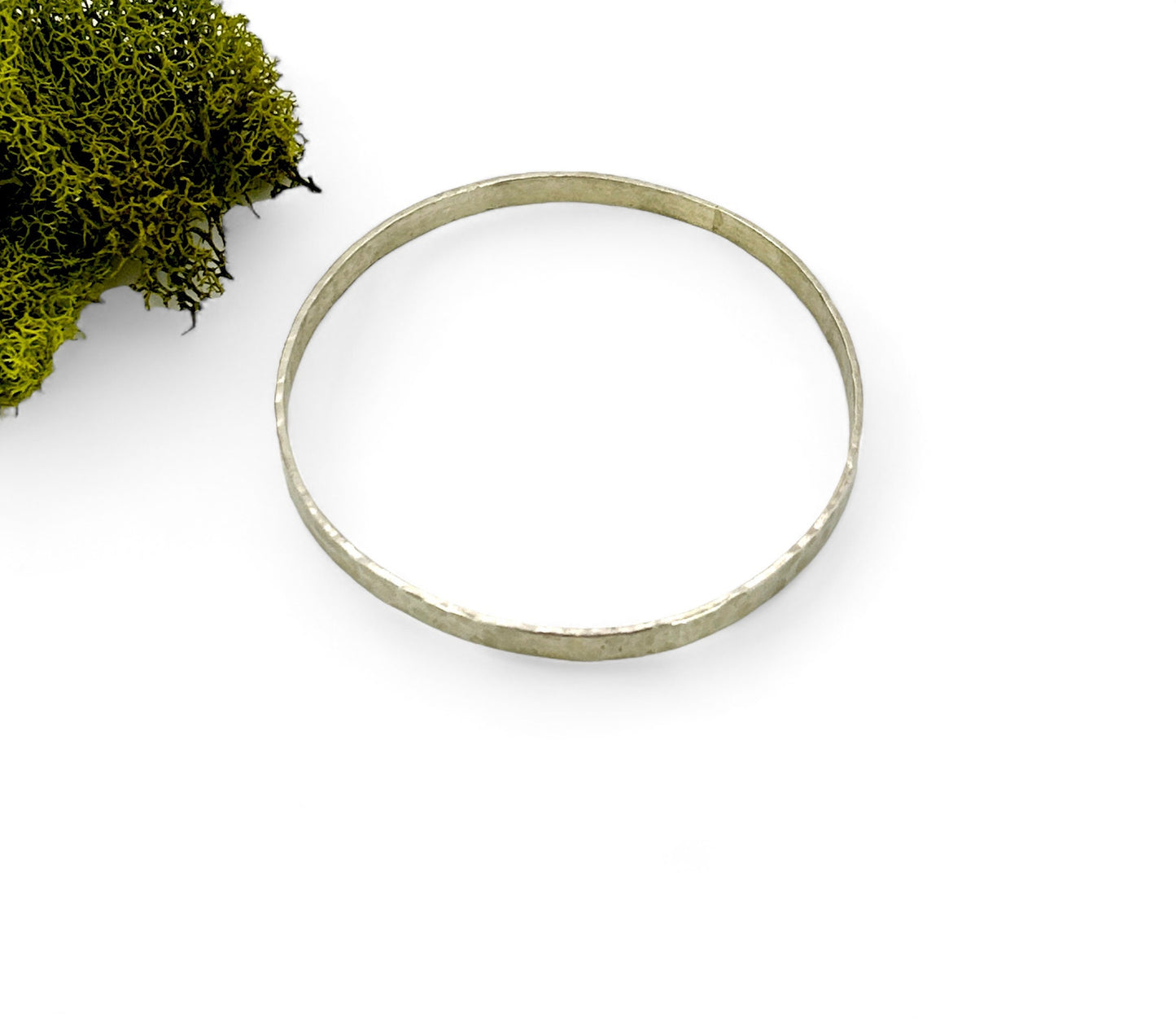 Flat Hammered Silver Bangle