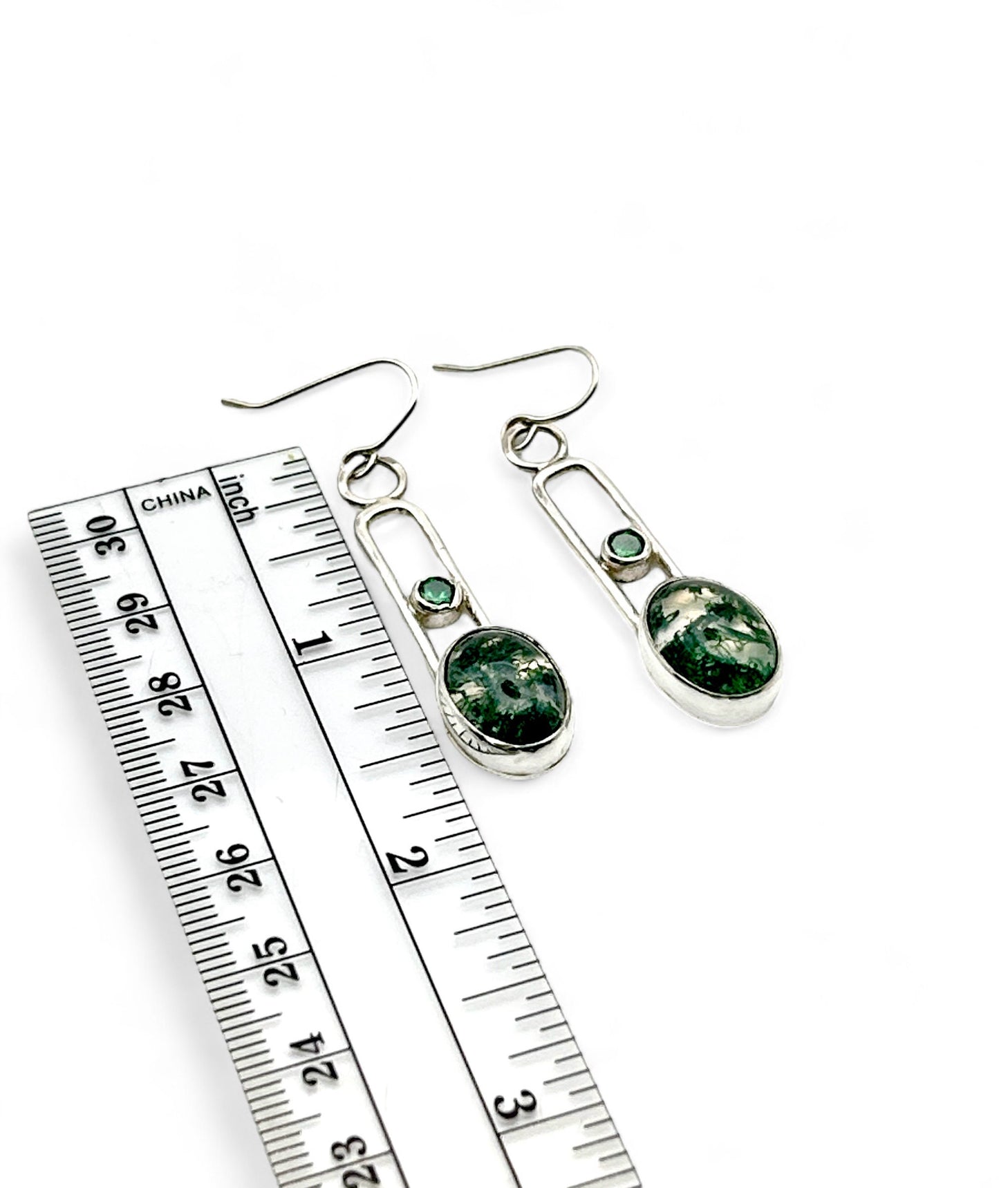 Moss Agate Green Drop Earrings