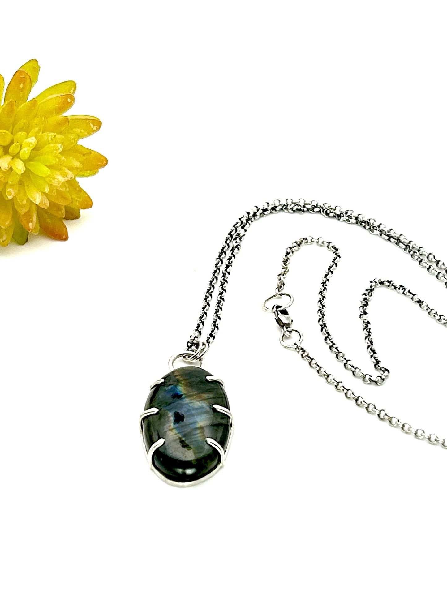 Silver Prong-Set Labradorite Necklace