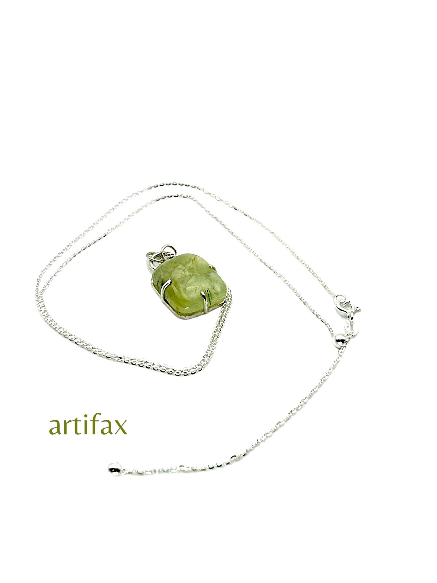 Silver Prong-Set Prehnite Necklace