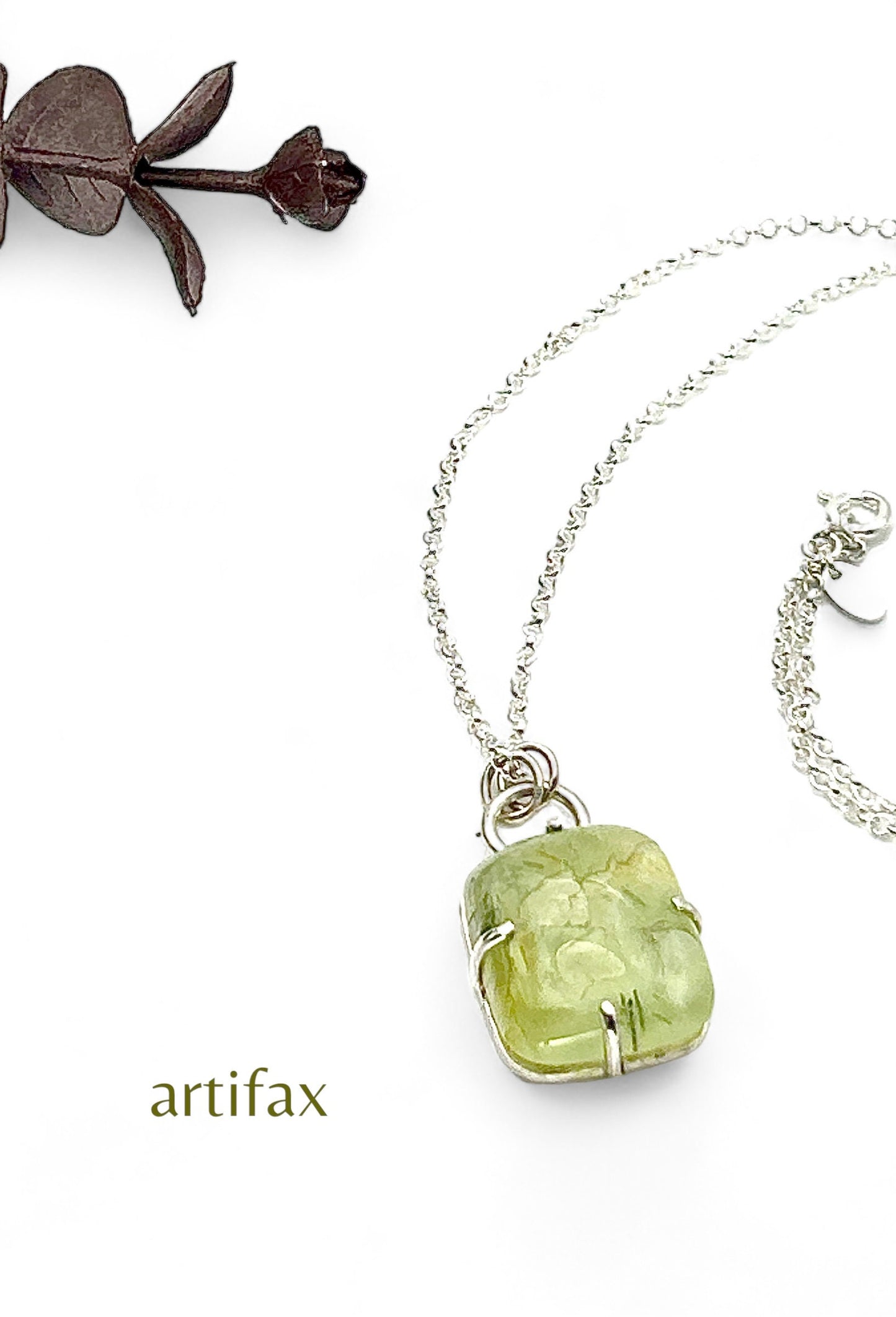 Silver Prong-Set Prehnite Necklace