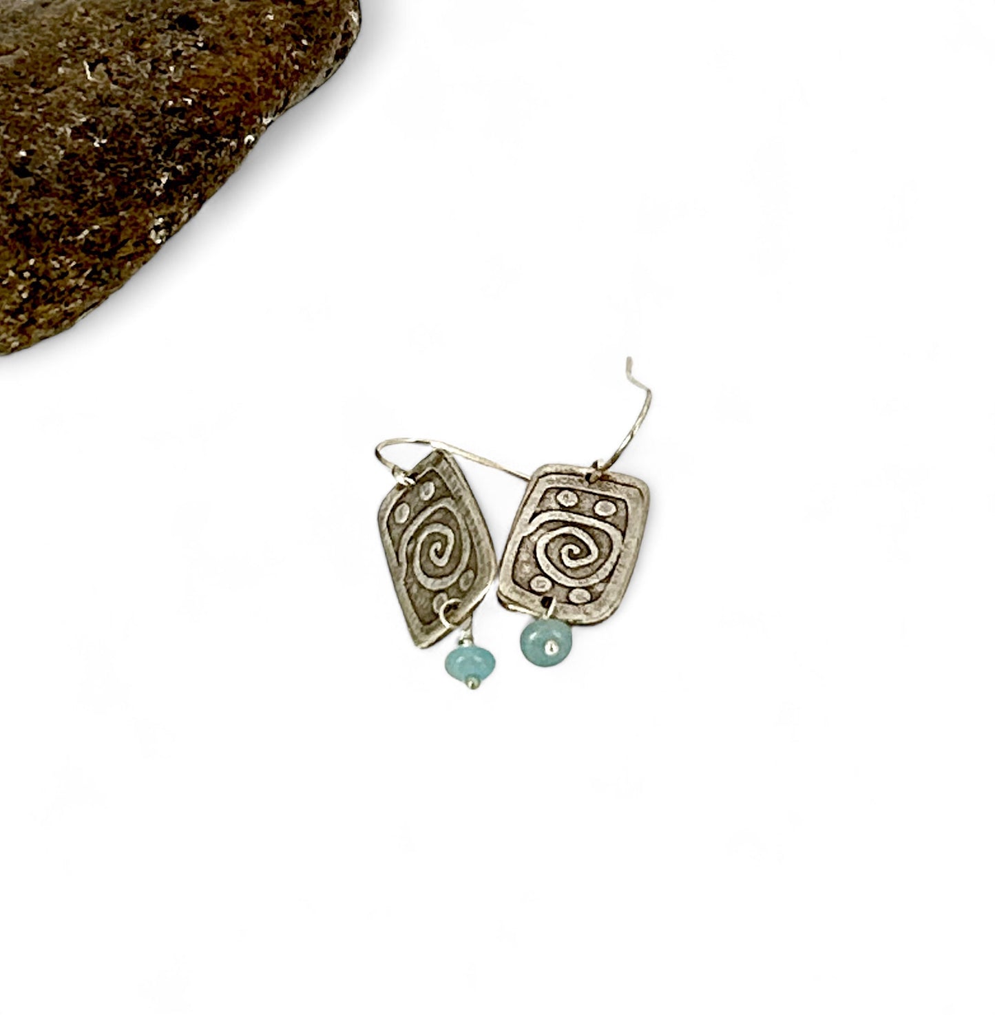 Aquamarine Spiral Dangle Earrings