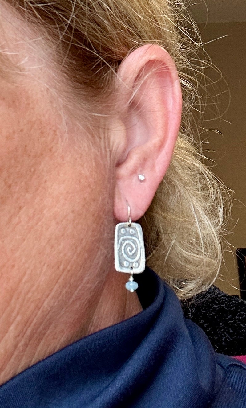 Aquamarine Spiral Dangle Earrings