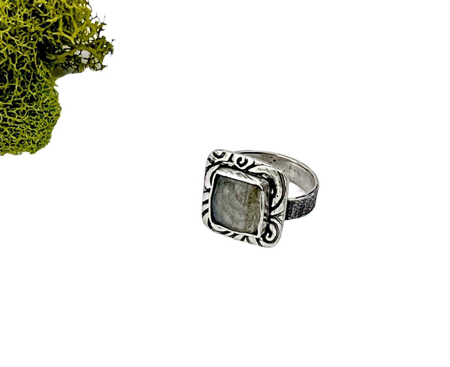 Square Blue Labradorite Ring