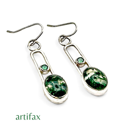 Moss Agate Green Drop Earrings