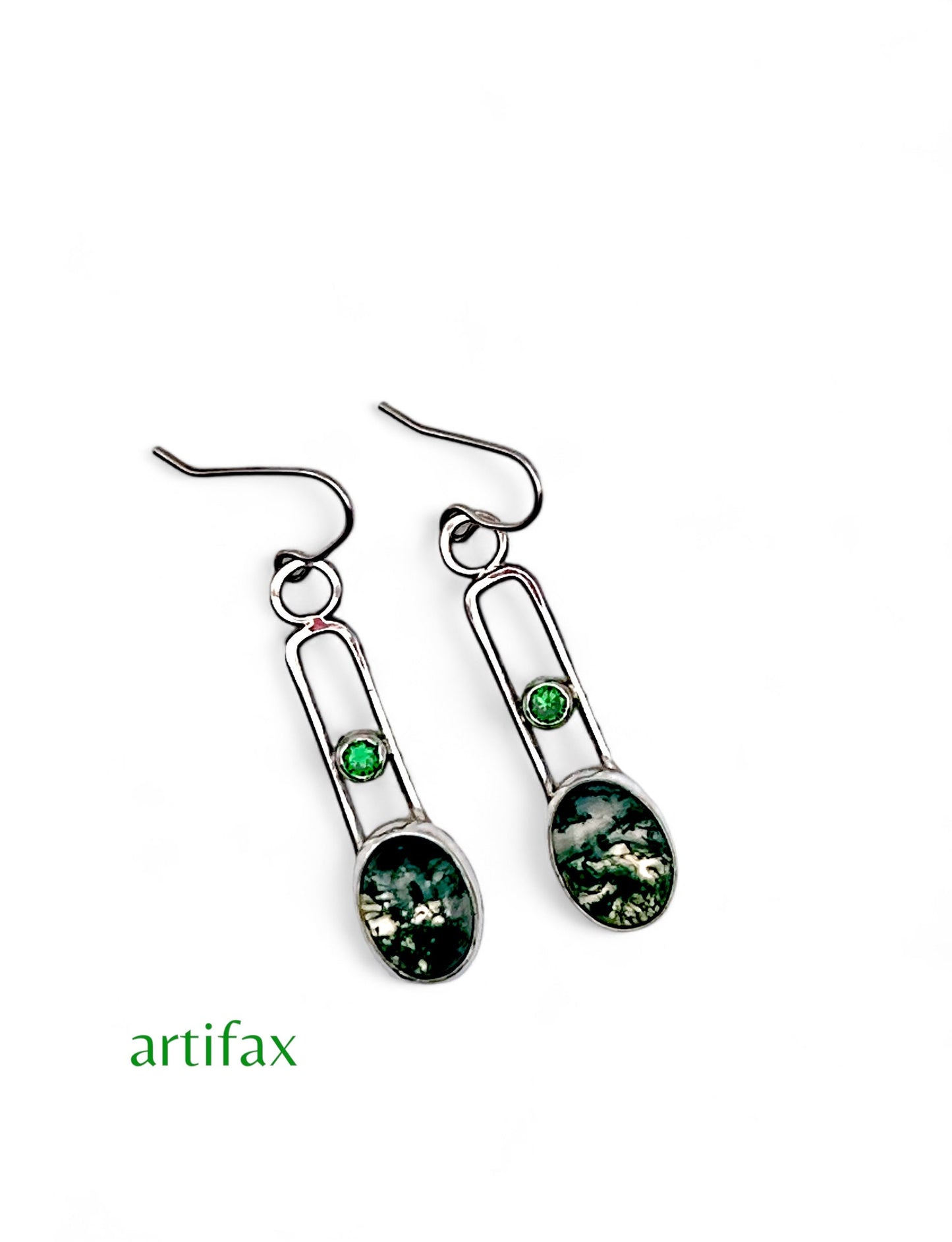 Moss Agate Green Drop Earrings