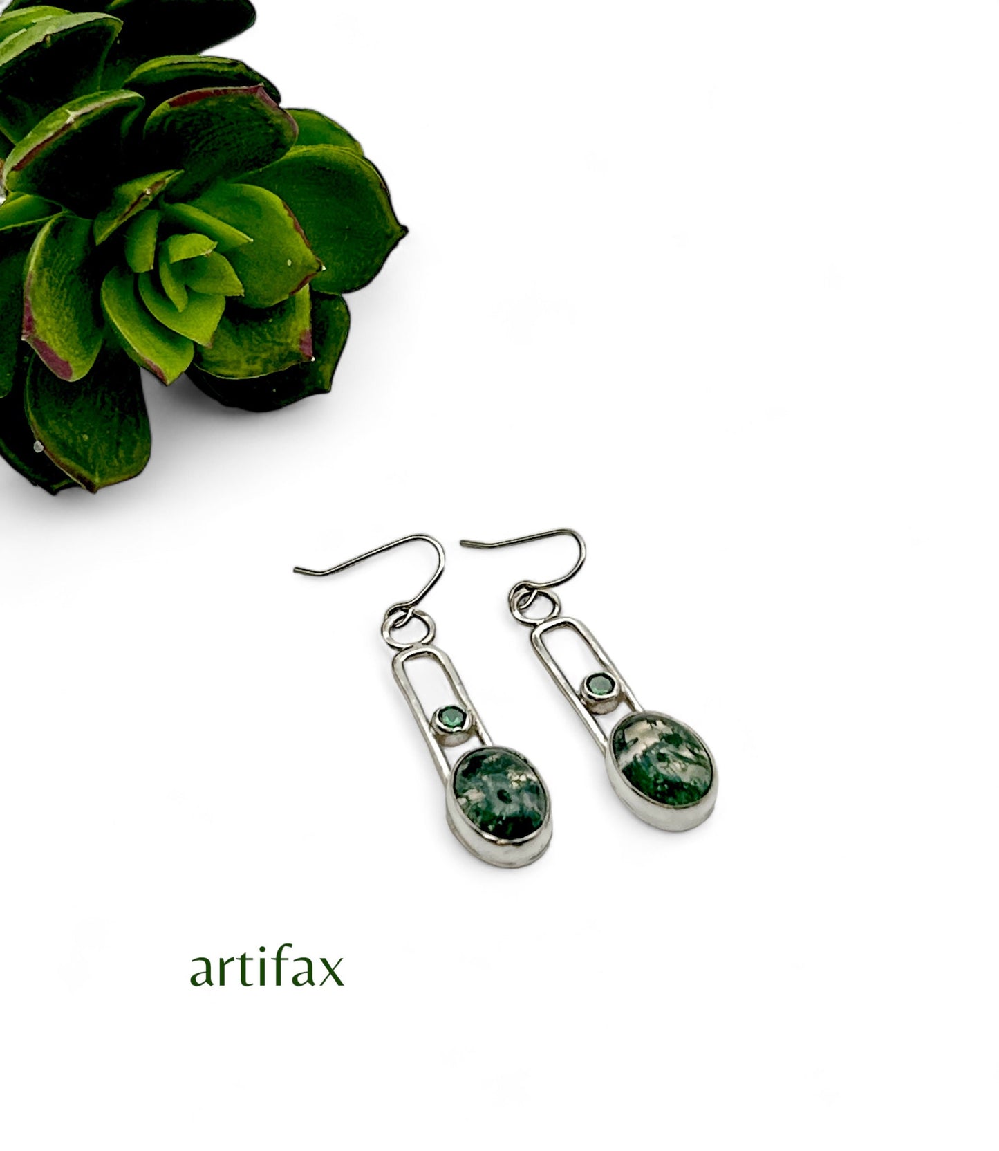 Moss Agate Green Drop Earrings