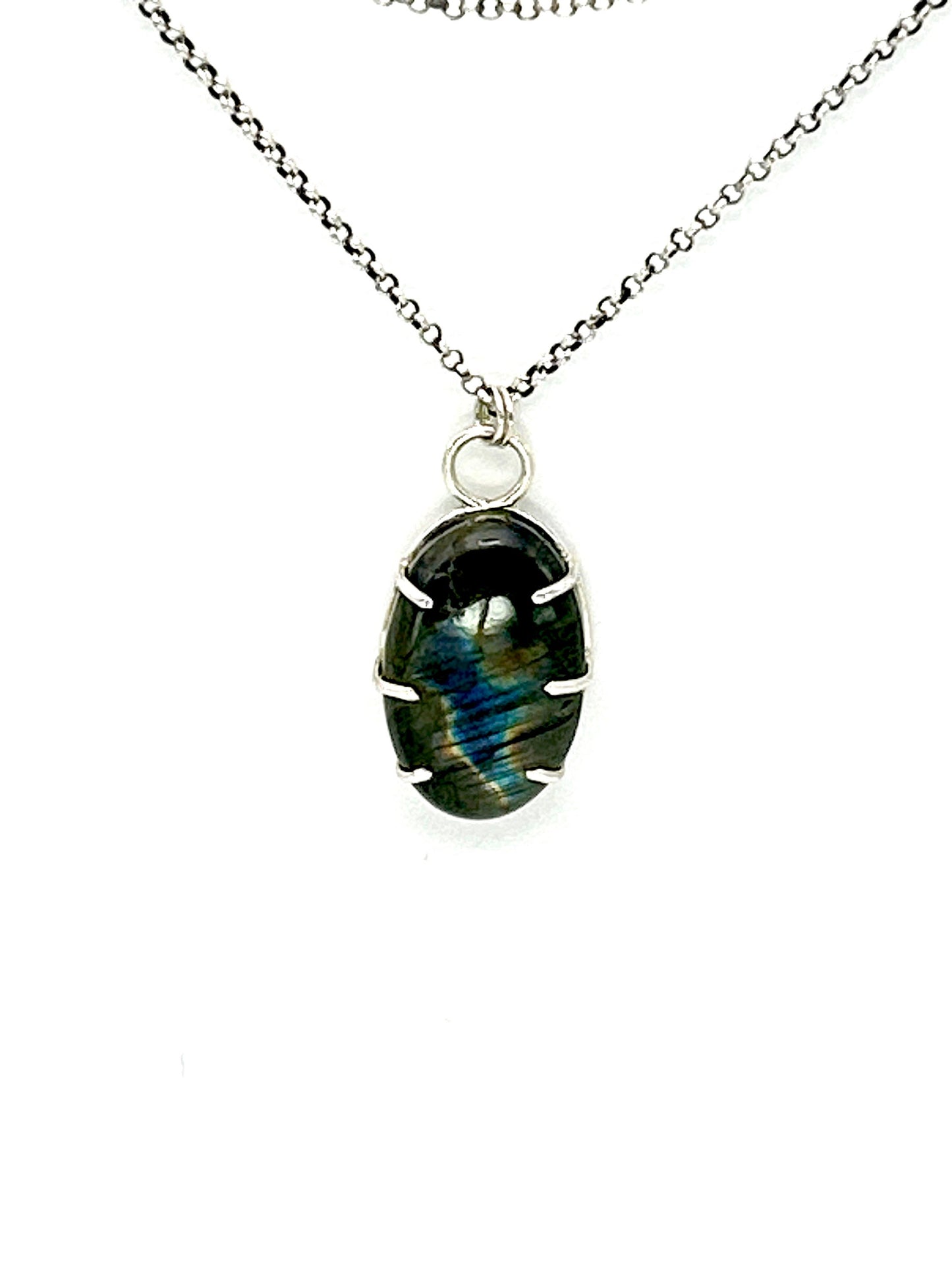 Silver Prong-Set Labradorite Necklace