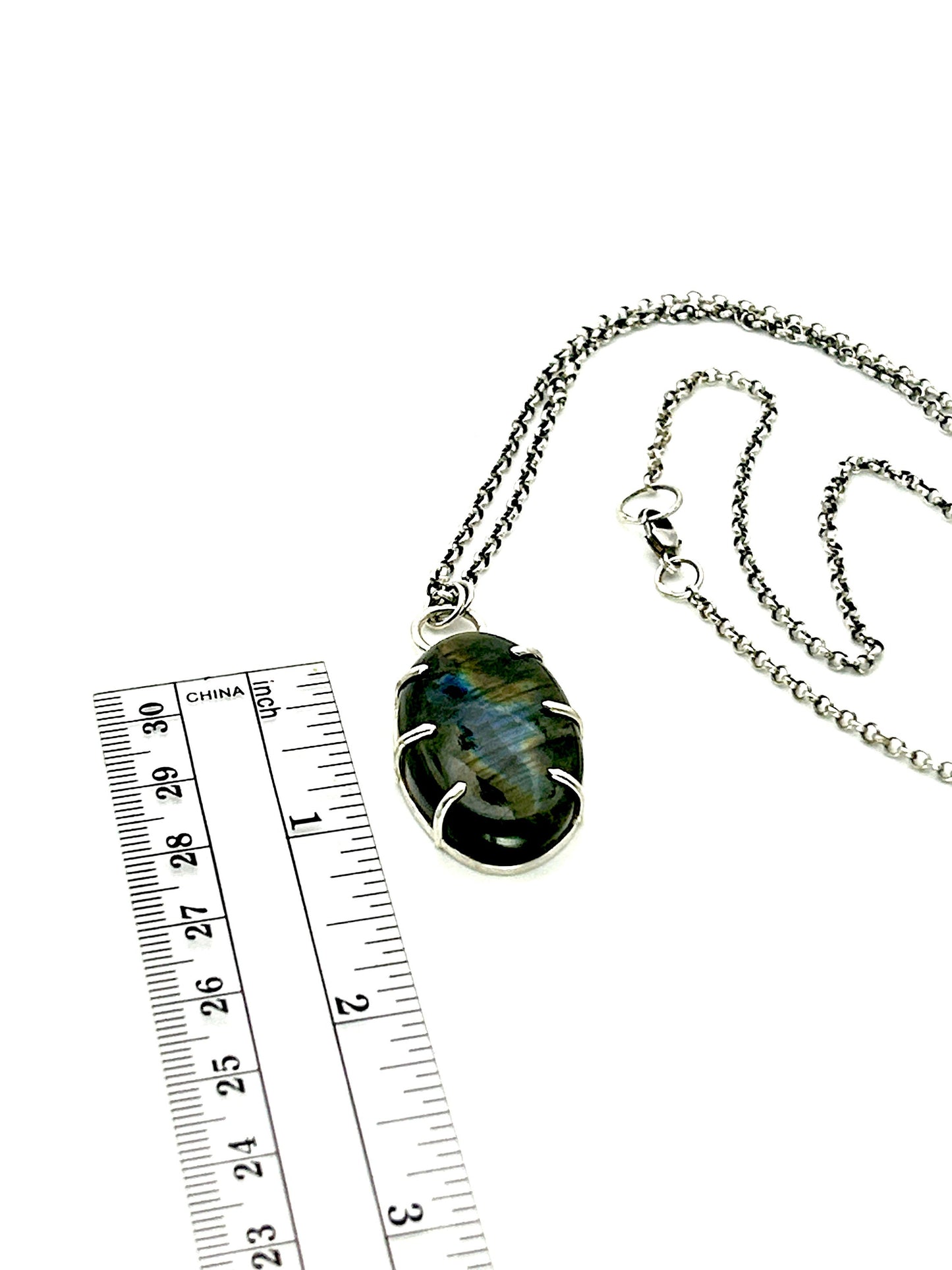 Silver Prong-Set Labradorite Necklace