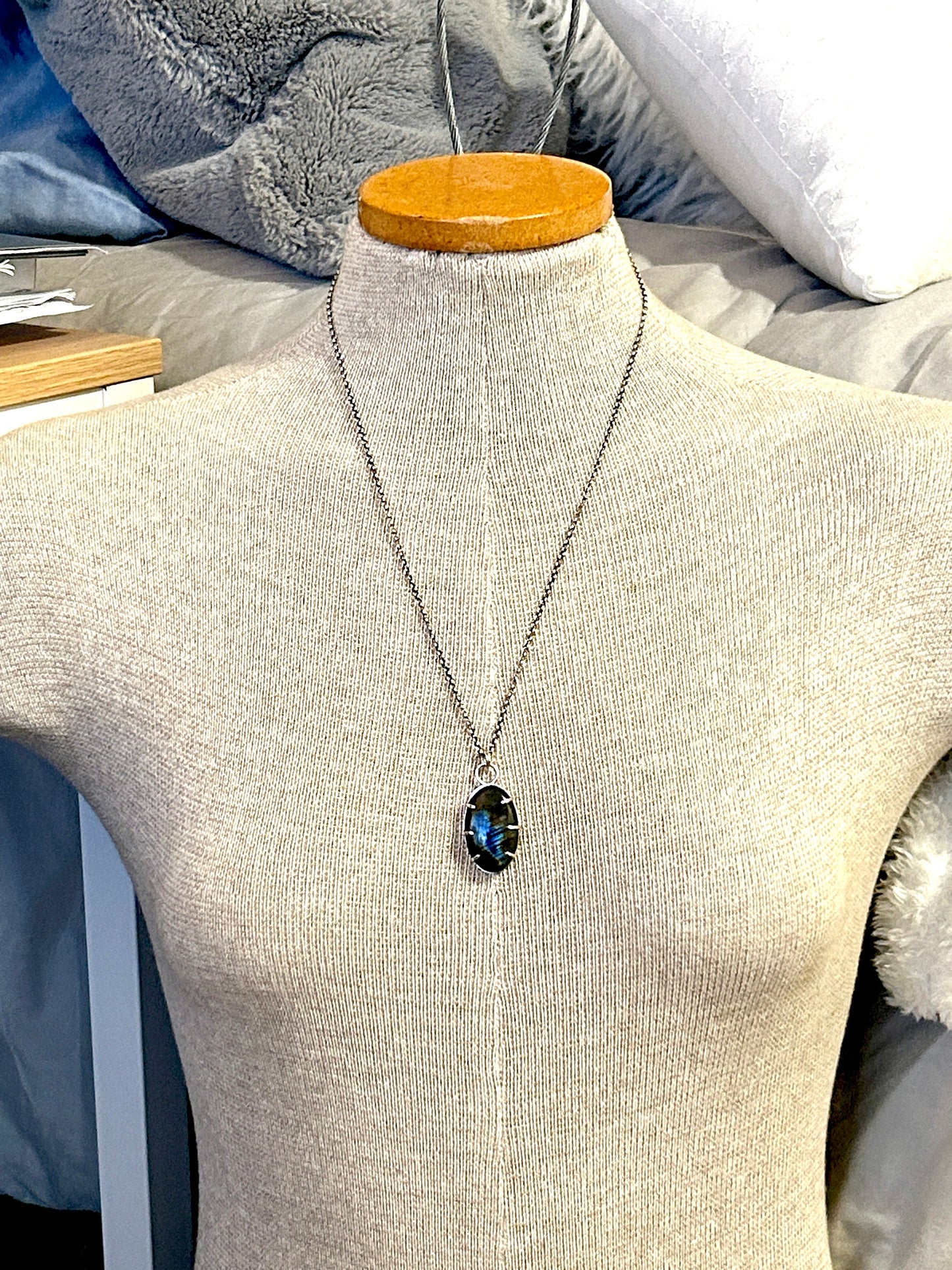 Silver Prong-Set Labradorite Necklace