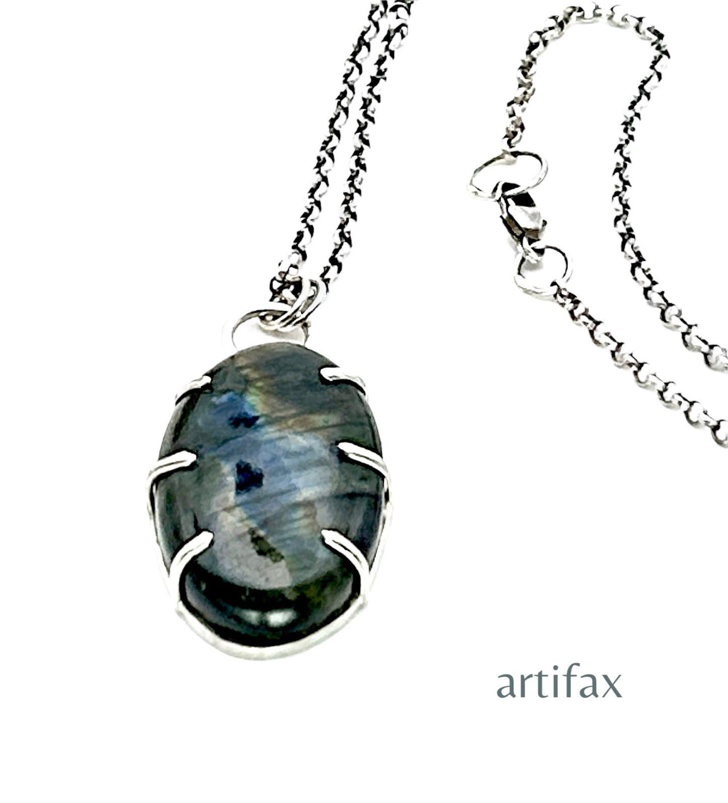 Silver Prong-Set Labradorite Necklace