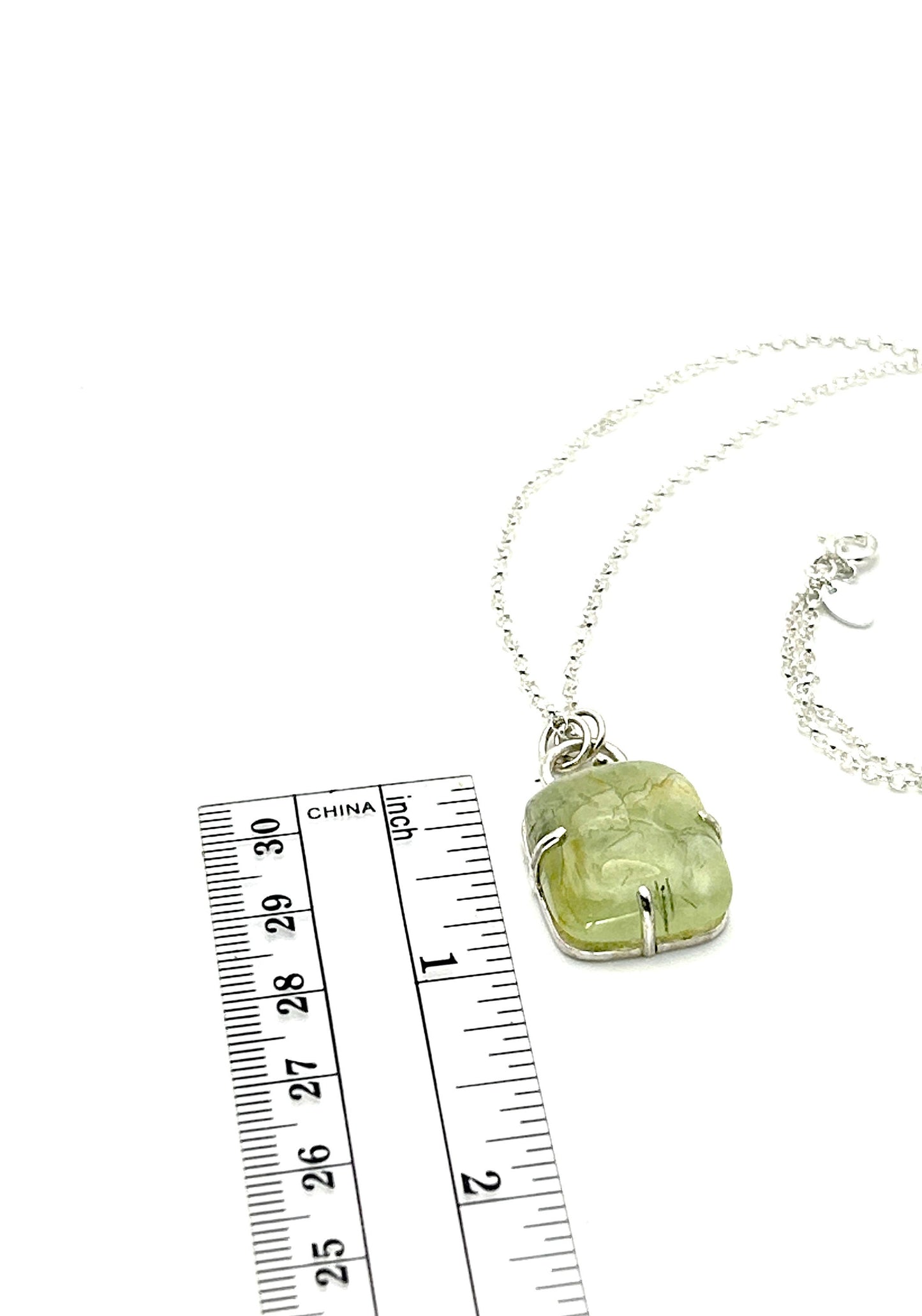 Silver Prong-Set Prehnite Necklace