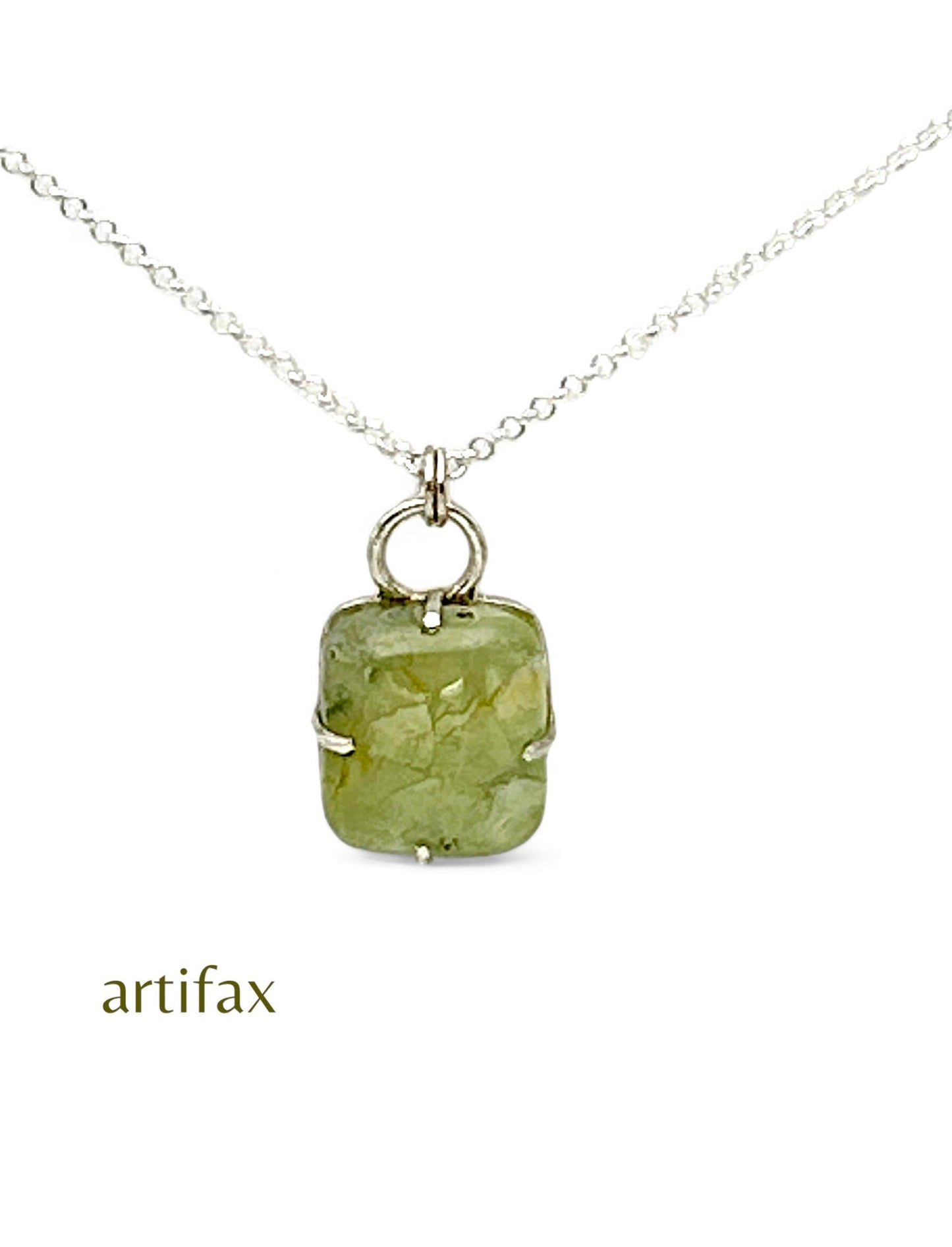 Silver Prong-Set Prehnite Necklace