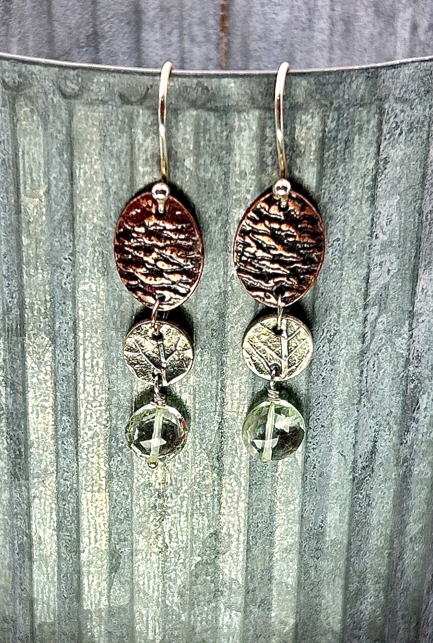 Pinecone Leaf Green Amethyst Earrings