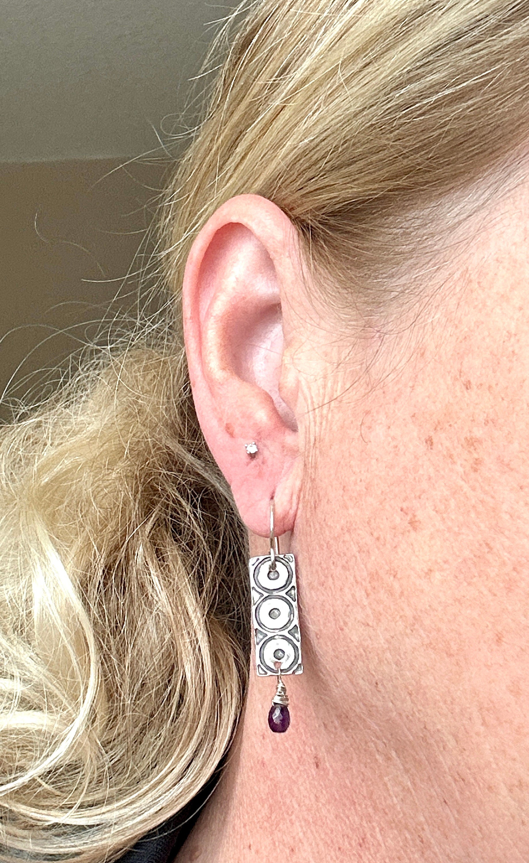 Iolite Silver Round retailer Cog Earrings